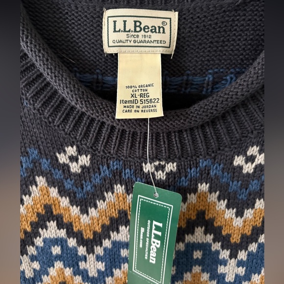 LL Bean Fair Isle Roll Neck Knit Sweater Organic Cotton Size XL NWT - Picture 2 of 2